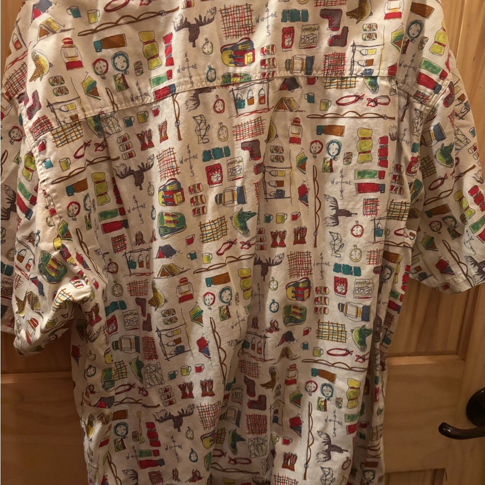 Vintage Barn Fly camping print Men's Multicolor Shirt short sleeve Small - Picture 4 of 4